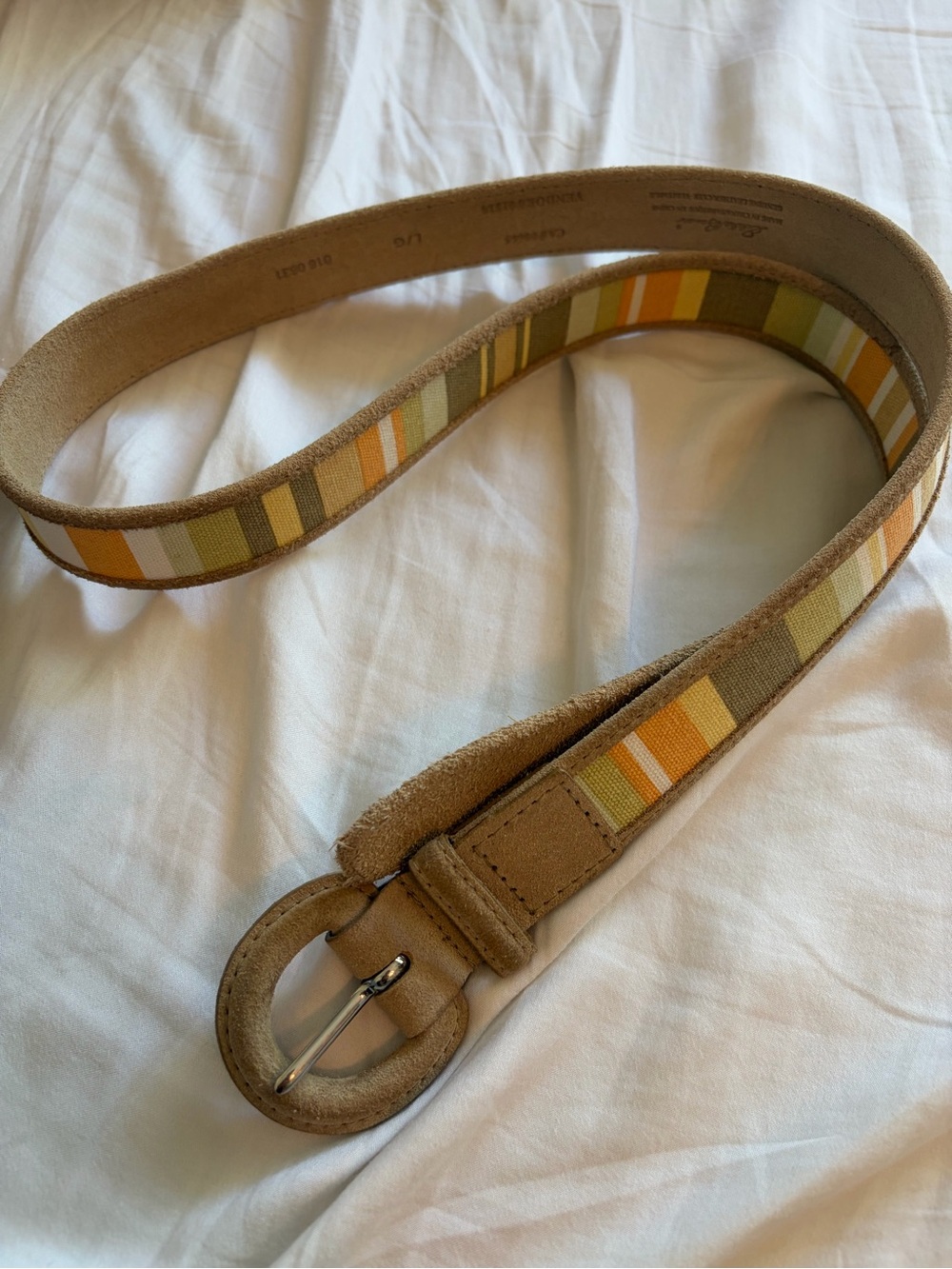 Eddie Bauer Genuine Leather Belt L Tan Multicolor Stripe Retro Boho Gorpcore